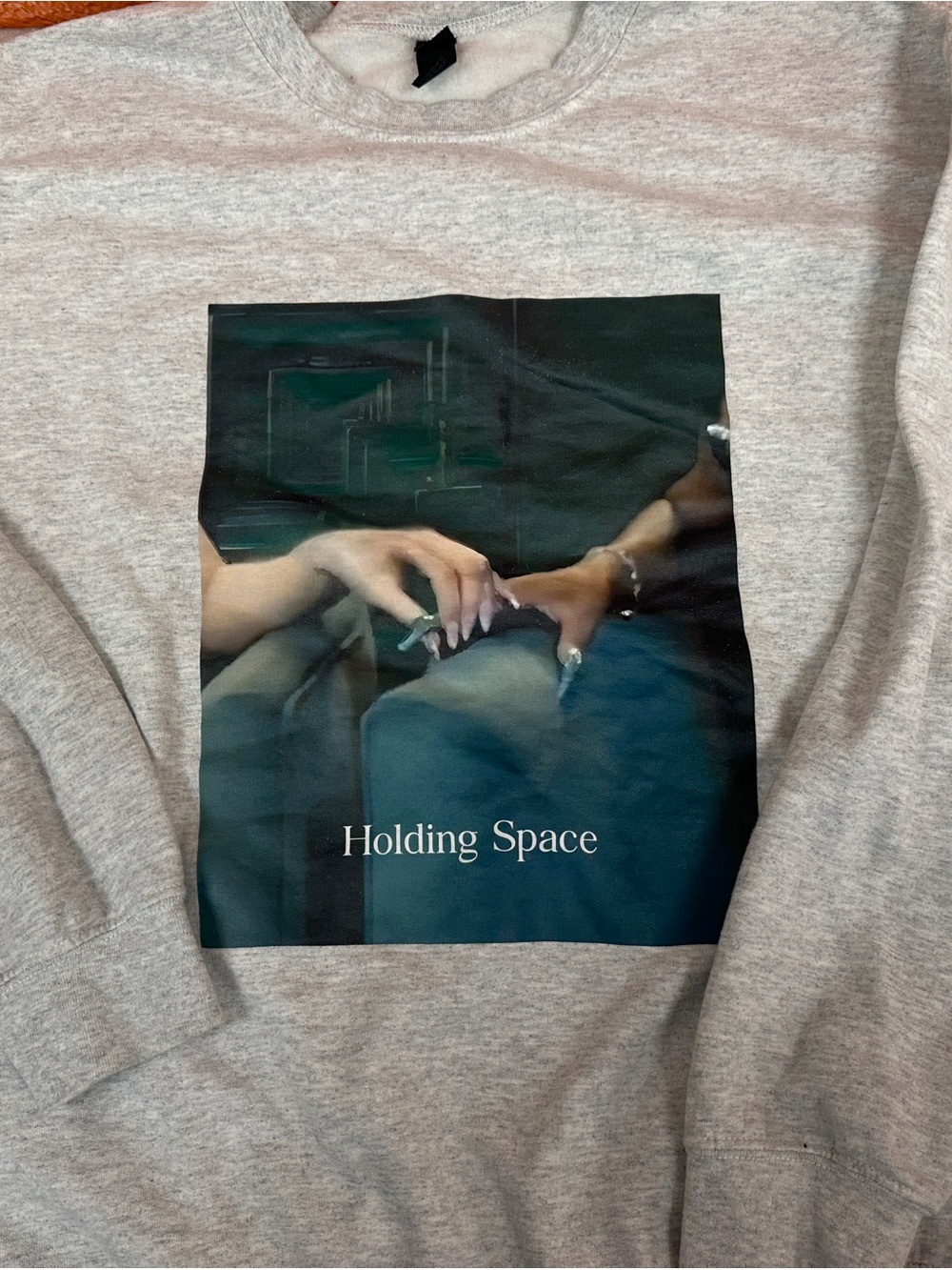 Gildan Unisex Sweatshirt Gray Holding Space Meme Grande Erivo Wicked - Large